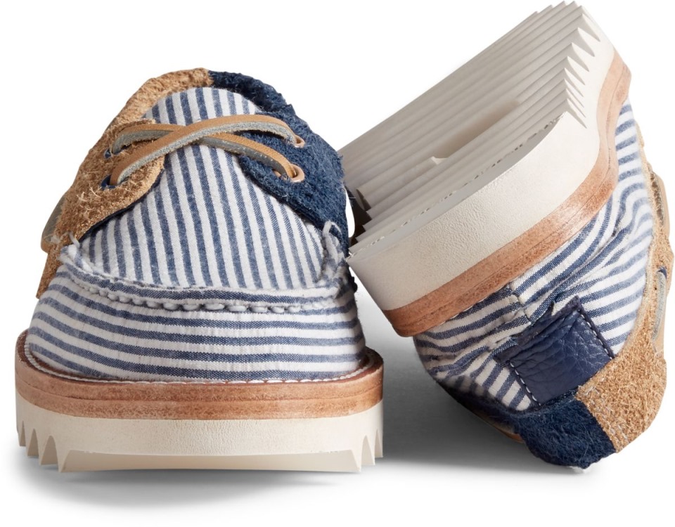 Cloud Auténtico Original Seersucker Náutico De 2 Ojales Sperry Azul Marino