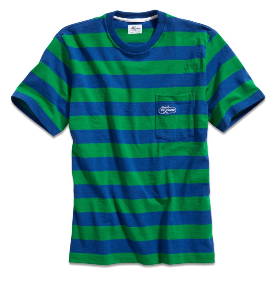 Camiseta Cloud Rugby Rayas Bolsillo Azul Verde Sperry