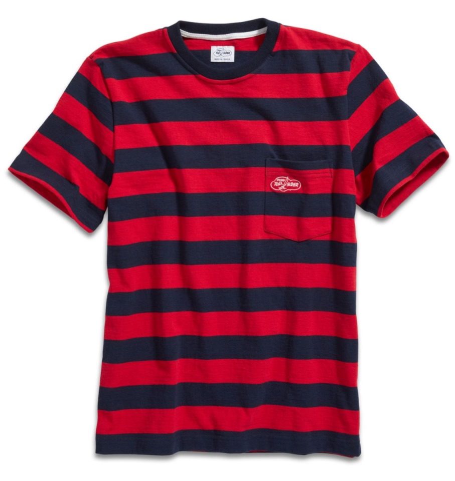 Camiseta Con Bolsillo De Rayas De Rugby De Nube Sperry Rojo Azul Marino