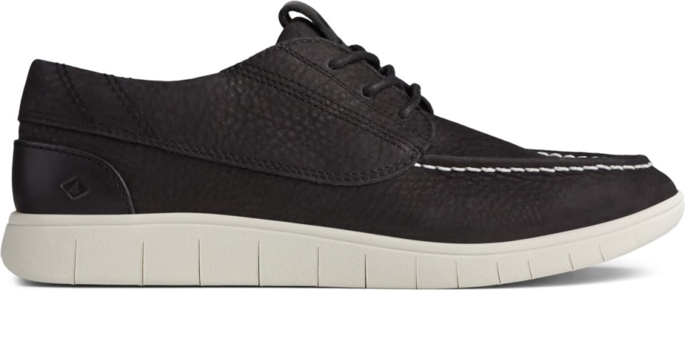 Sperry Negro Con Cordones Y 3 Ojales Con Cordones De Felpa Costera