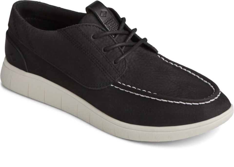 Sperry Negro Con Cordones Y 3 Ojales Con Cordones De Felpa Costera