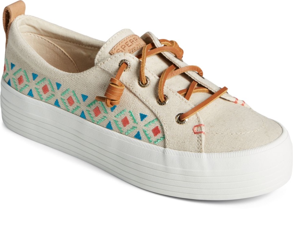 Zapatilla Con Plataforma Crest Vibe Bordada Tan Sperry