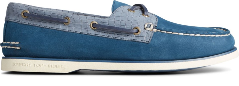 Copa De Oro Auténtico Original 2 Ojales Cocodrilo En Relieve Náutico Sperry Azul Marino Multi