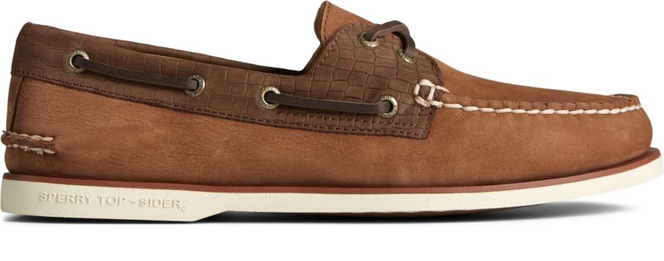 Copa De Oro Auténtico Original 2 Ojales De Cocodrilo En Relieve Náutico Tostado Multi Sperry