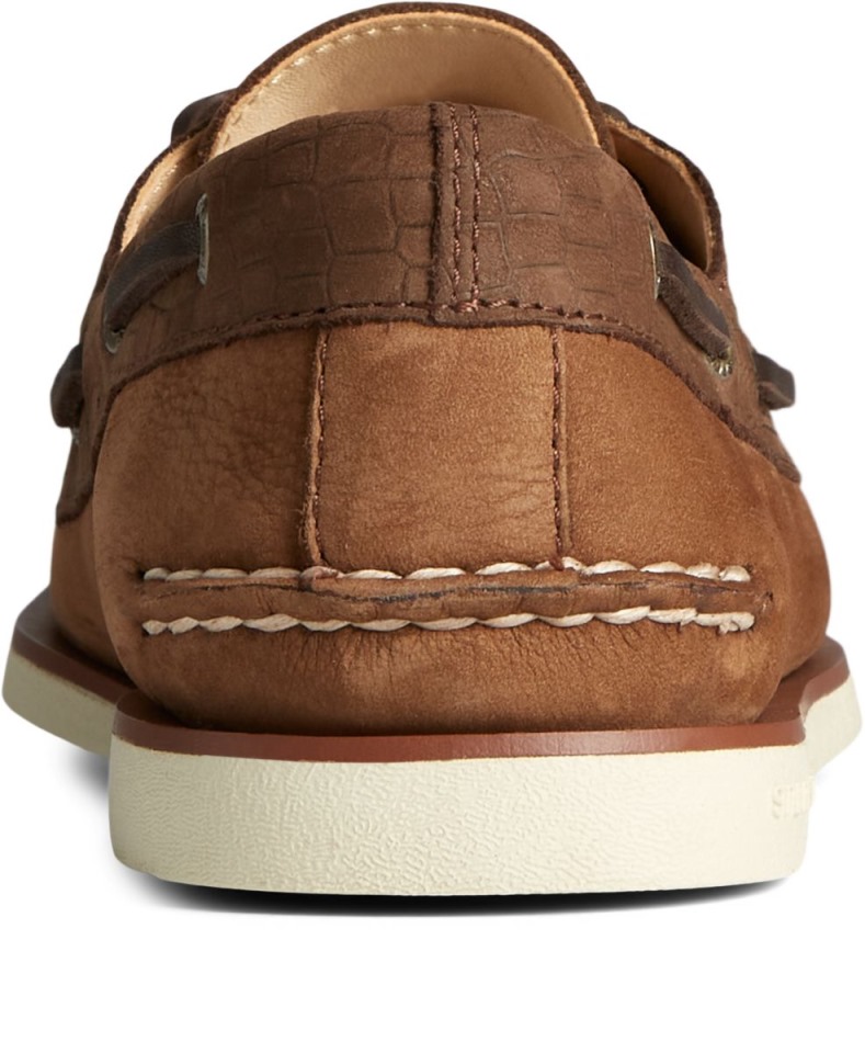 Copa De Oro Auténtico Original 2 Ojales De Cocodrilo En Relieve Náutico Tostado Multi Sperry