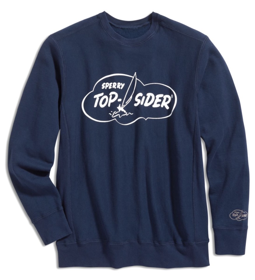 Sudadera Con Cuello Redondo Y Nube Hecha En EE. UU., Azul Marino Sperry