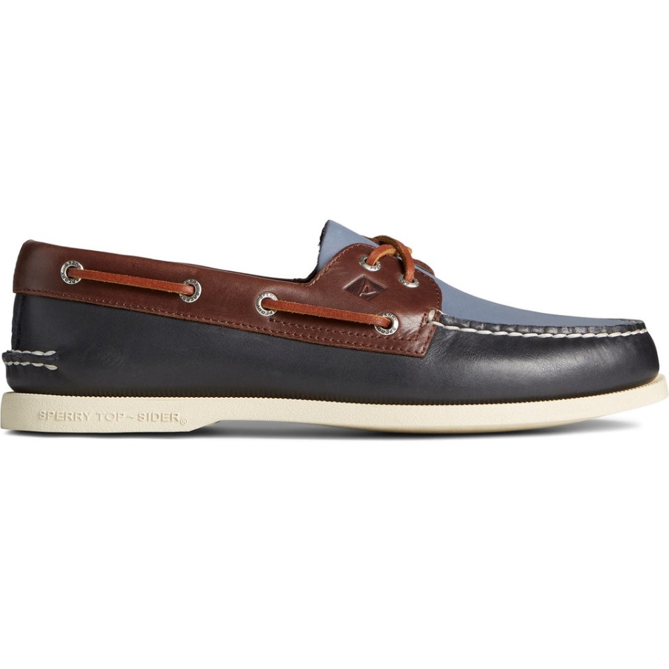 Zapatos De Hombre Auténticos Originales Con 2 Ojales Tritono Azul Marino Sperry