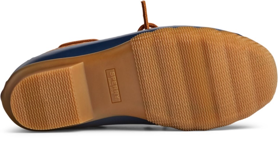 Botas De Agua Salada Con 1 Ojo De Pato De Cuero Tostado Azul Marino Sperry