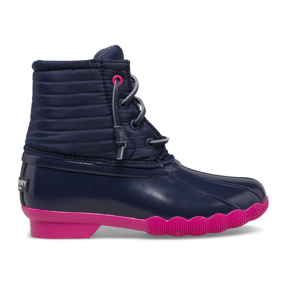 Bota De Pato De Agua Salada Azul Marino Rosa Sperry
