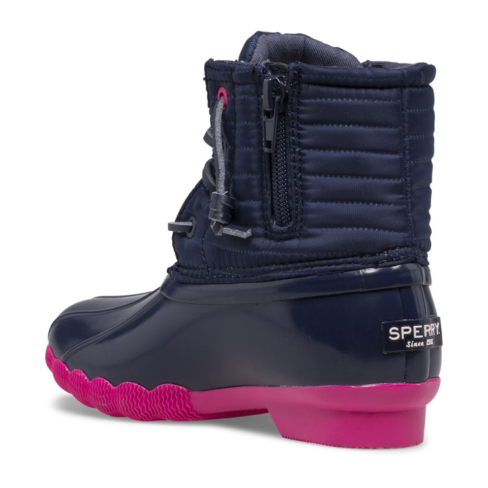 Bota De Pato De Agua Salada Azul Marino Rosa Sperry