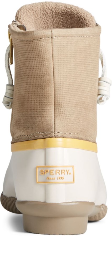 Bota De Pato De Cuero De Rejilla De Agua Salada Marfil Sperry