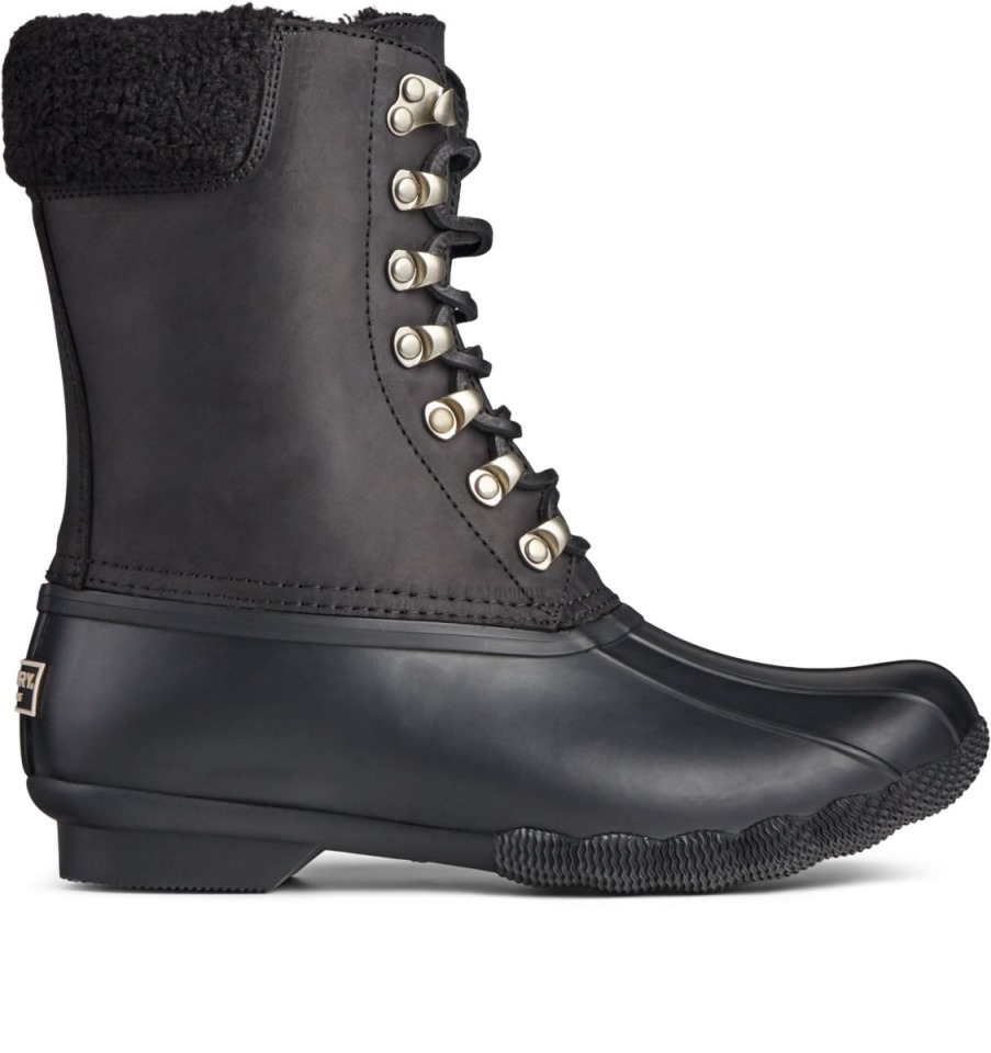 Bota De Pato De Cuero Alto Y Acogedor Para Agua Salada Sperry Negro