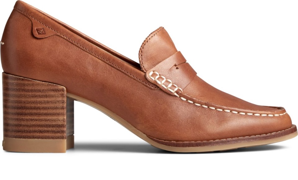 Mocasines De Cuero Con Tacón Penny Seaport Tostado Sperry
