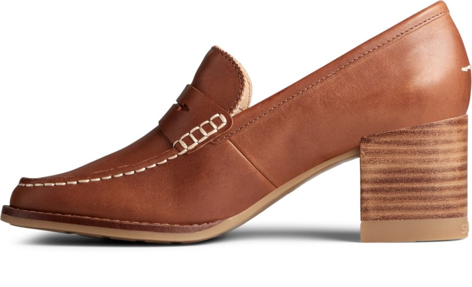 Mocasines De Cuero Con Tacón Penny Seaport Tostado Sperry