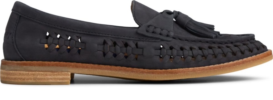 Seaport Penny Mocasín De Cuero Tejido Plushwave Sperry Negro