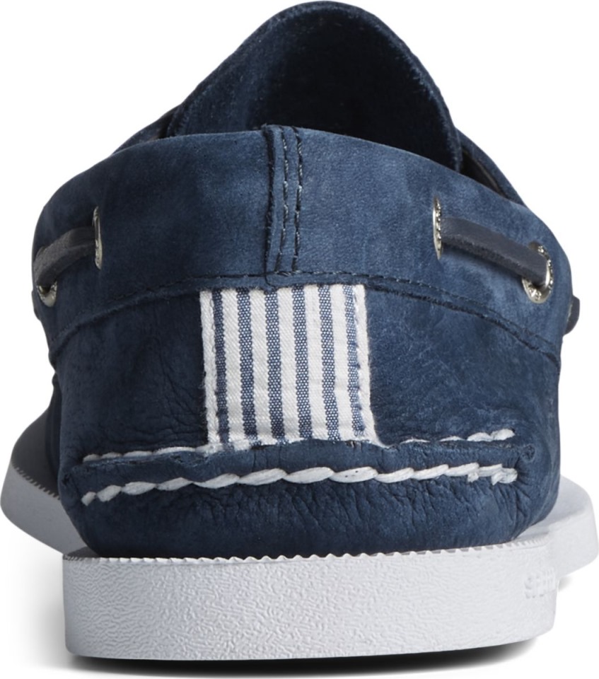 Sperry Auténtico Original Náutico De Seersucker Con 2 Ojales Azul Marino