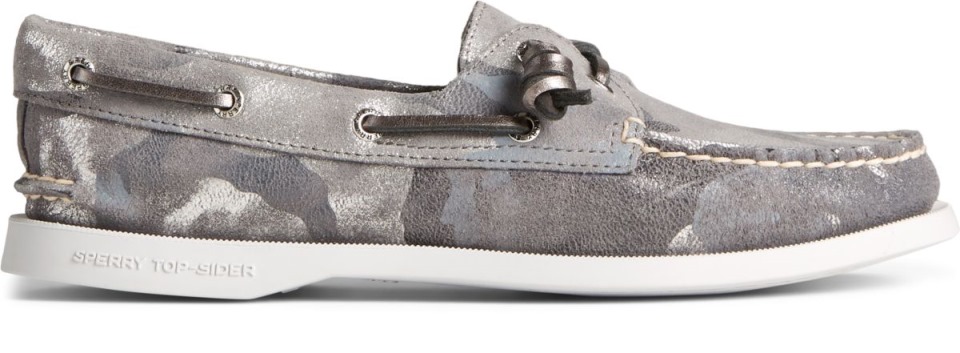 Sperry Auténtico Original 2-eye Vida Zapatos De Barco De Camuflaje Metálico Gris Multi