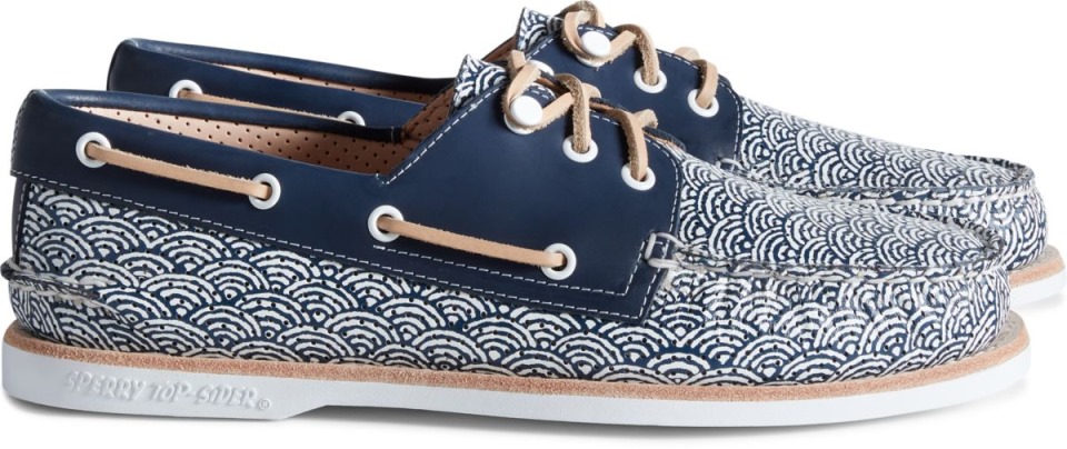 Náuticos Con Estampado De Olas Y 3 Ojales Originales Auténticos De Sperry Cloud Azul Marino