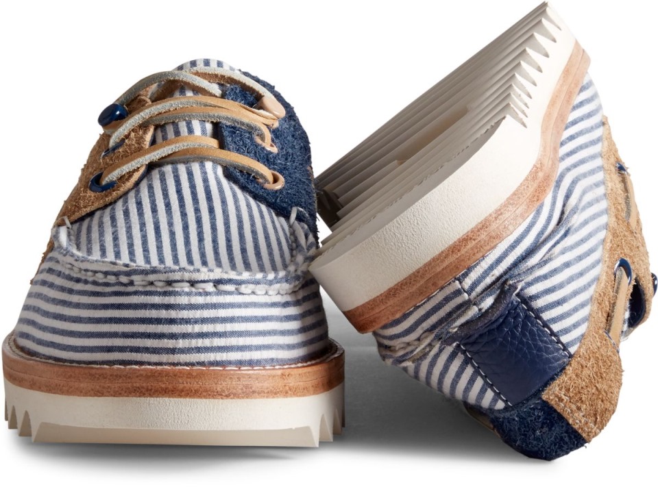 Sperry Cloud Auténtico Original Seersucker Náutico De 3 Ojales Azul Marino