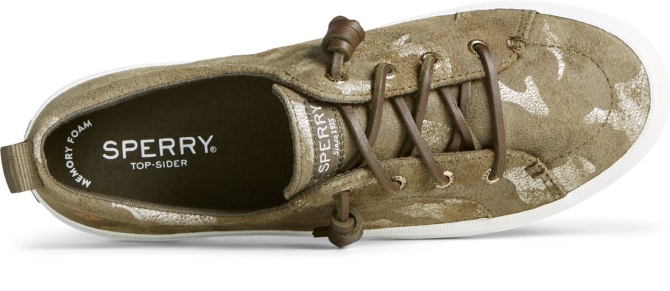 Sperry Crest Vibe Camo Zapatillas De Deporte De Cuero Metalizado Verde Oliva