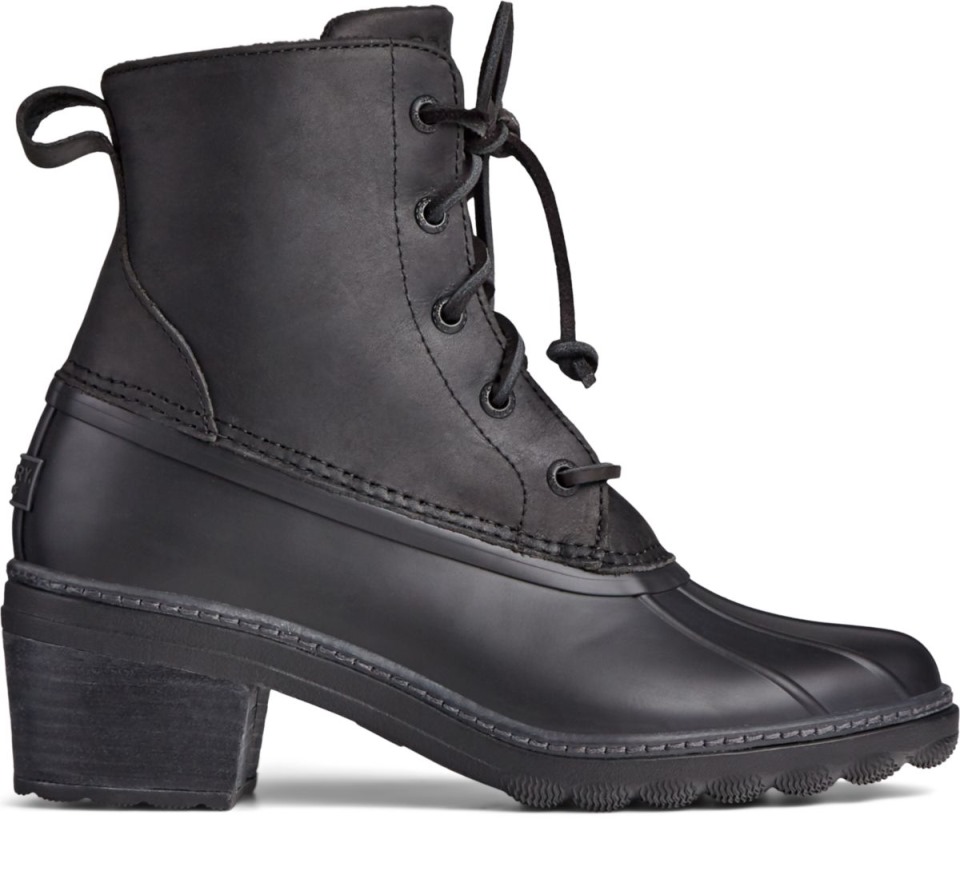 Bota De Pato De Cuero Con Tacón De Agua Salada Sperry Negro