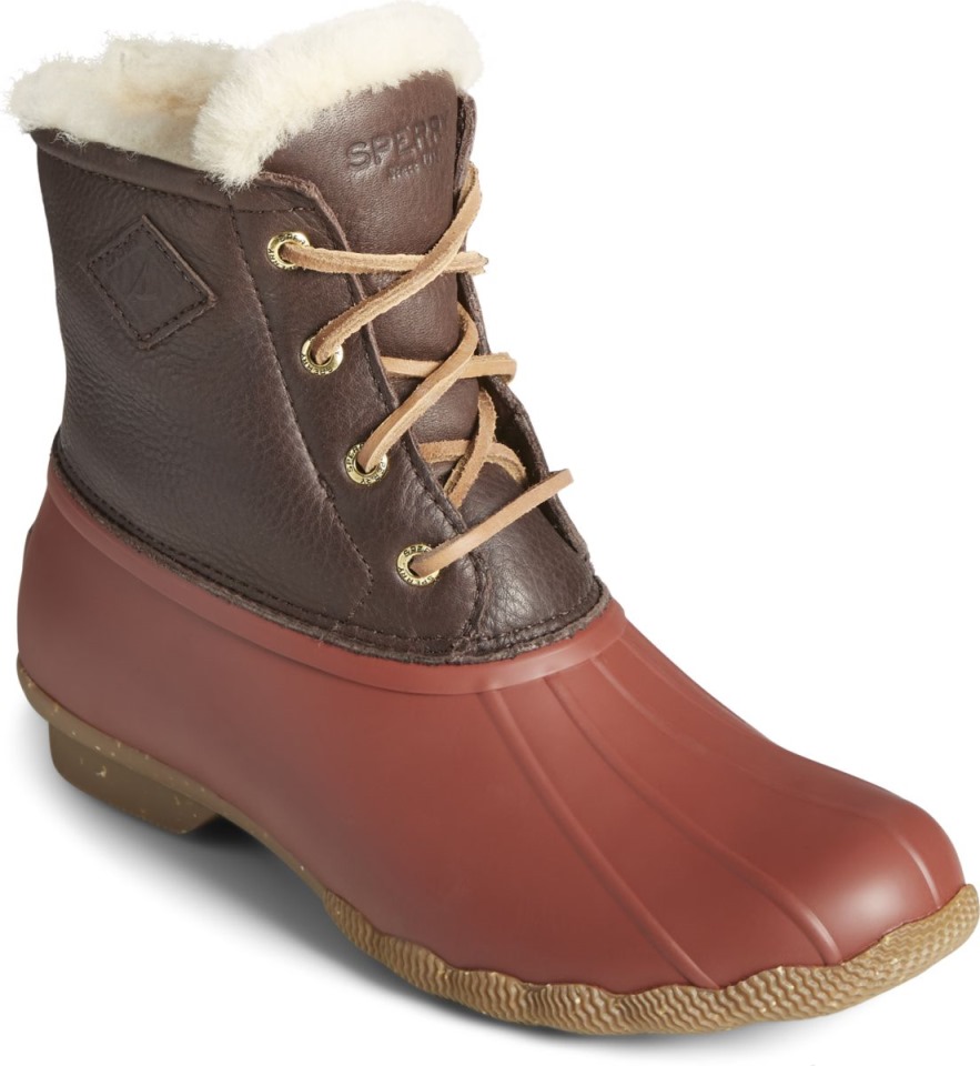 Bota De Pato De Cuero De Lujo De Invierno De Agua Salada Sperry Thinsulate Tan Rojo