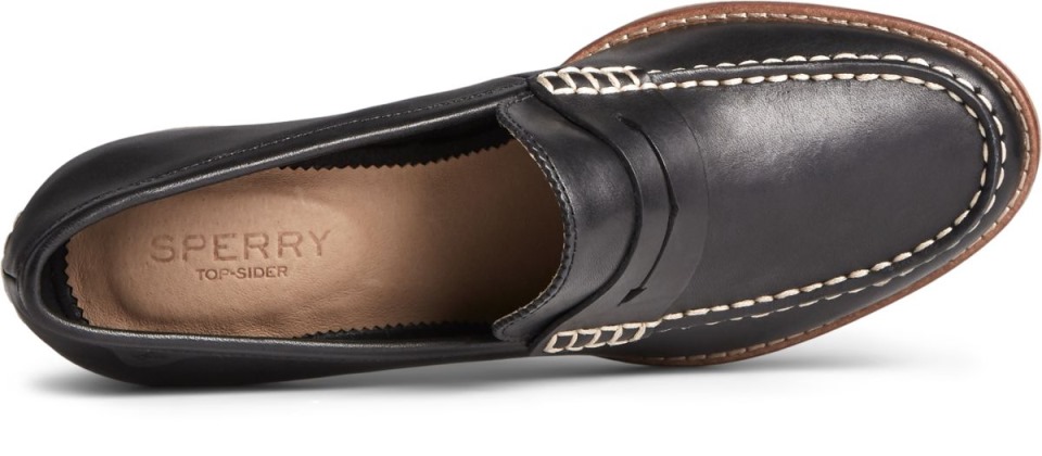 Mocasines De Cuero Con Tacón Penny Seaport Sperry Negro