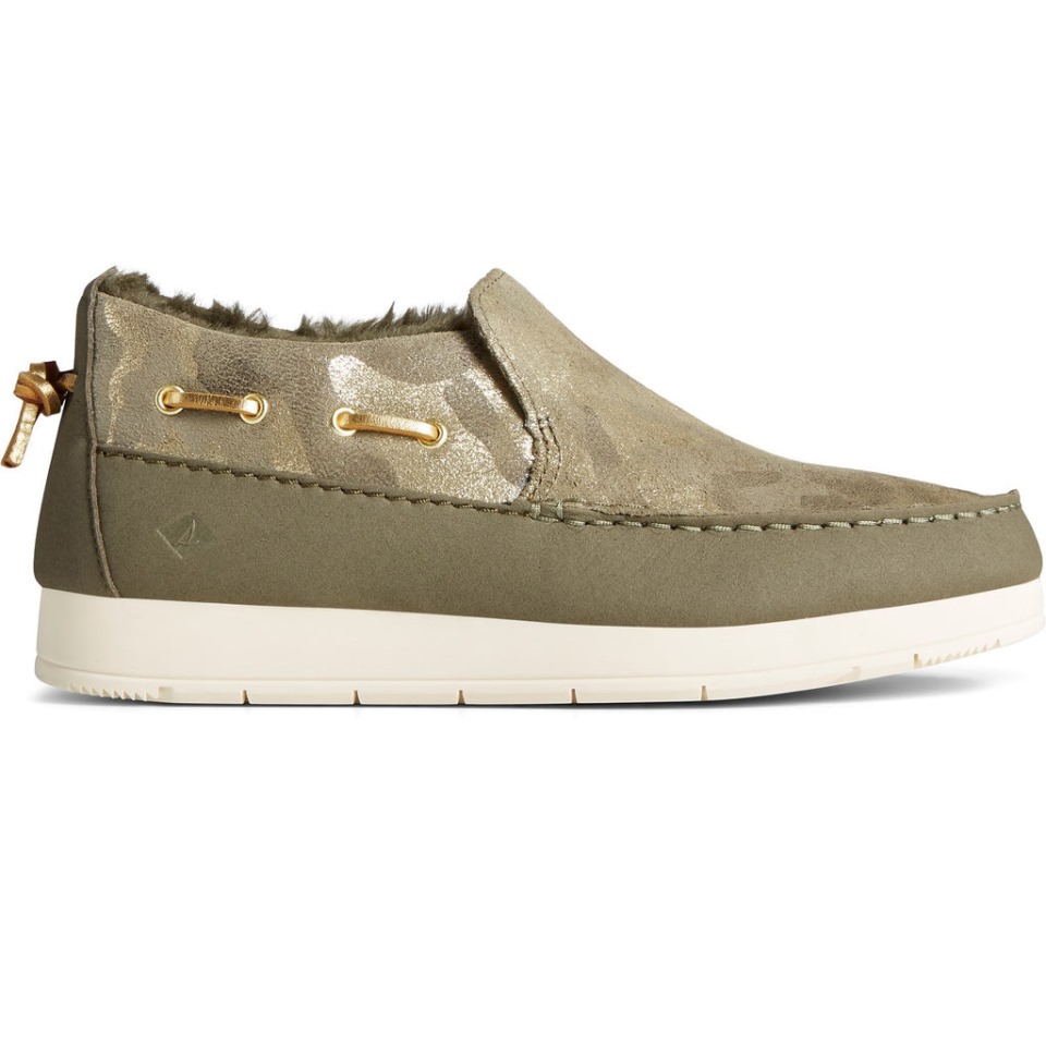 Zapatos Mujer Sperry Moc-sider Metalizados Verde Oliva