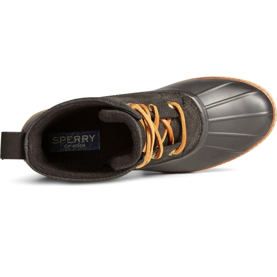 Botines Mujer Sperry Saltwater Tacon Serpiente Negro
