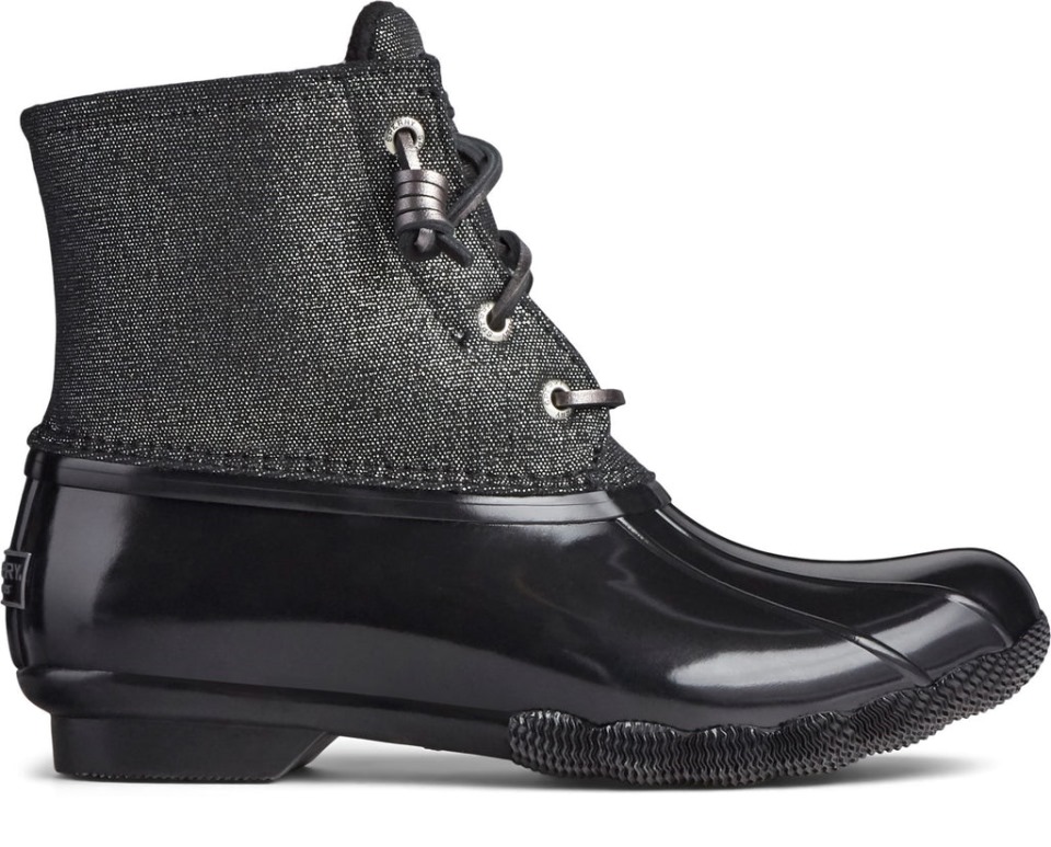 Bota Para Mujer Saltwater Sparkle Duck Weather Black Silver Sperry