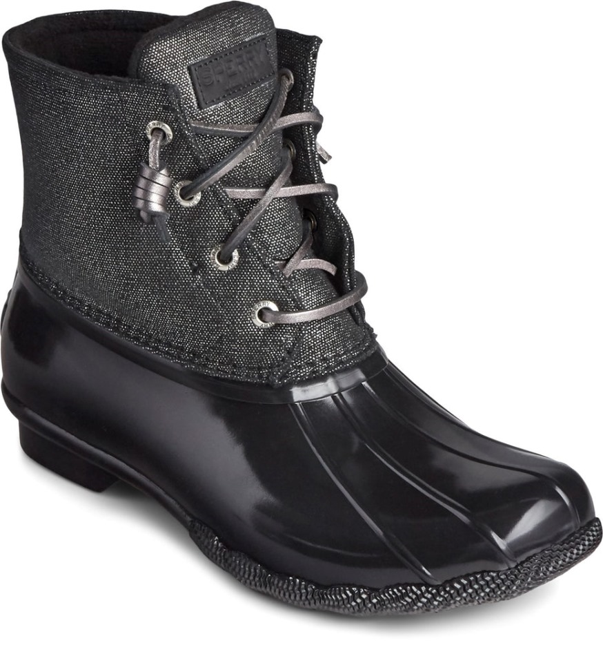 Bota Para Mujer Saltwater Sparkle Duck Weather Black Silver Sperry