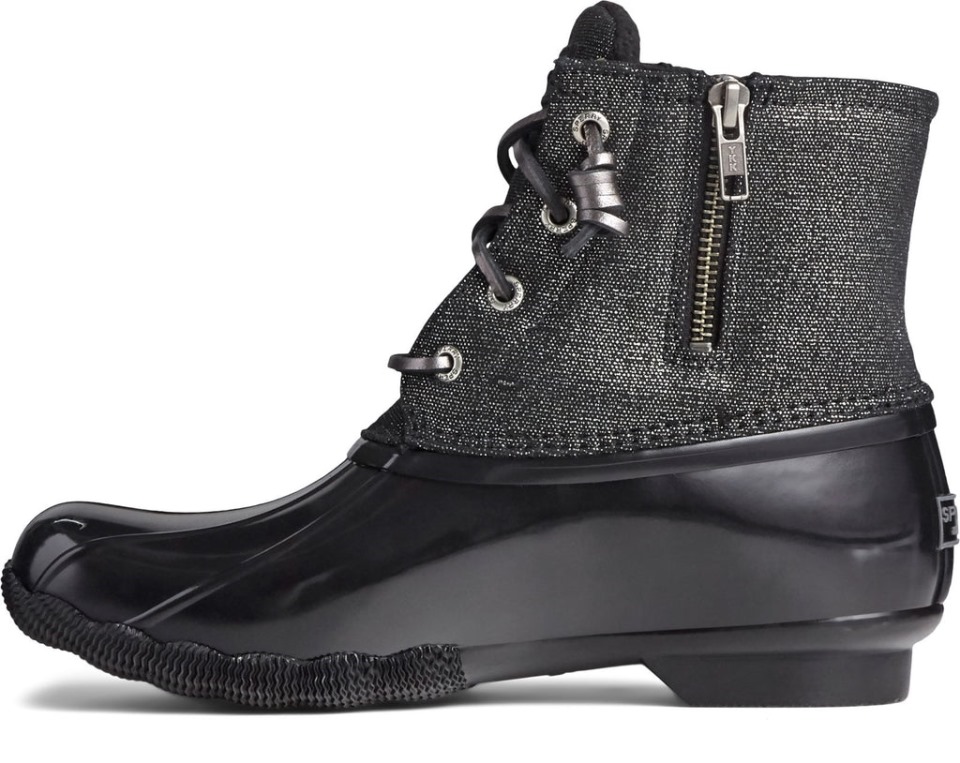 Bota Para Mujer Saltwater Sparkle Duck Weather Black Silver Sperry